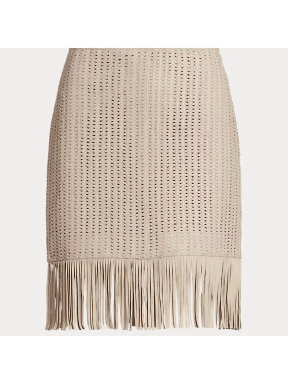 RALPH LAUREN fringe woven lamb leather mini skirt. NWT Size 16